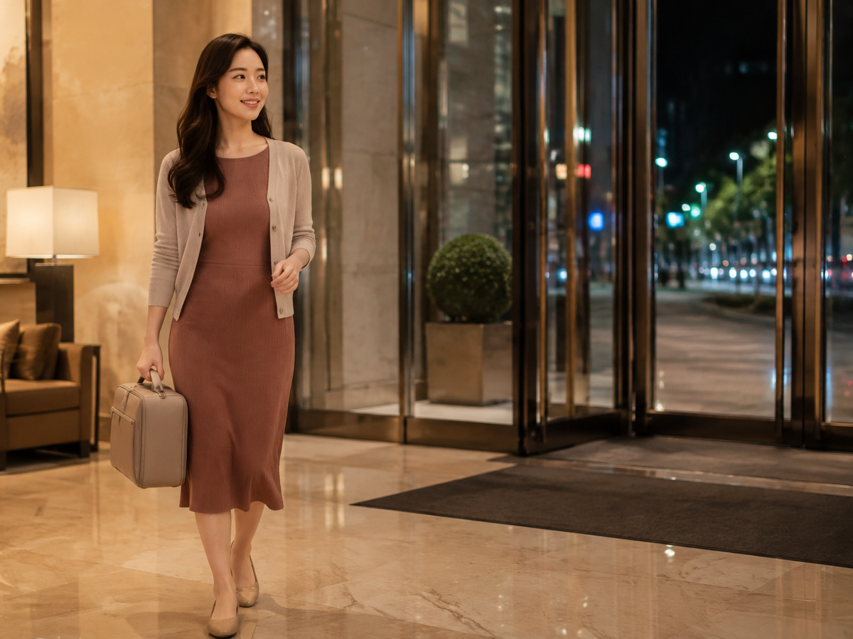 서울특별시 영등포구 여의도 이동과 방문 일정을 안내하는 젊은 성인 한국 여성 관리사